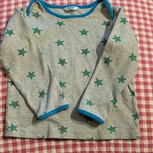 Baby Boden Gray Shirt with Green Stars and Blue Trim